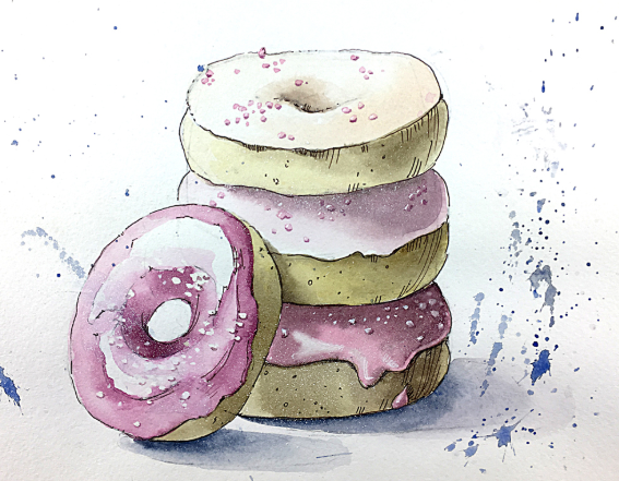 Food скетчинг акварелью_ розовые пончики - Куцаева_0.png